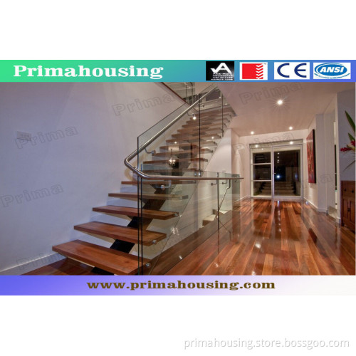 Solid Wood Tread Staircase with Tempered Glass Balustrade